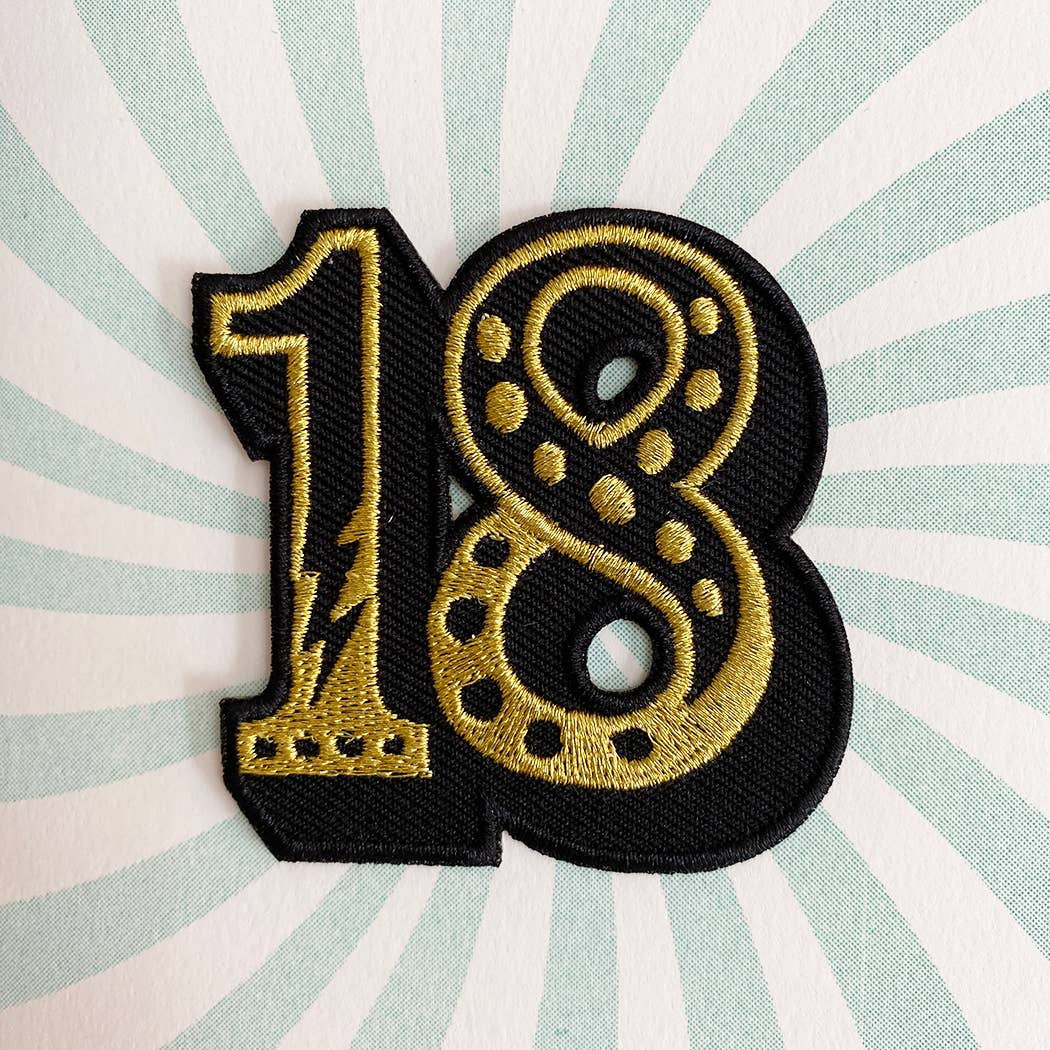 Iron on Big Number Patch Greeting Card - 18 Swirl