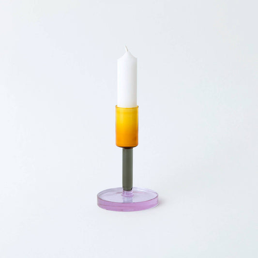Glass Candlestick - Medium: Smoke and Amber