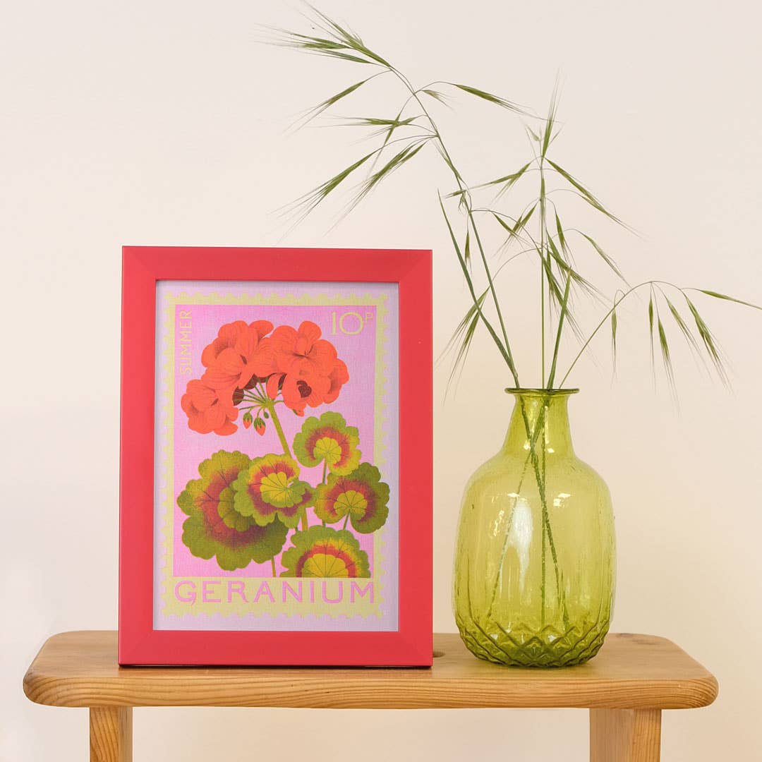 Geranium | A5 Risograph Print, wall art | Summer, stamp
