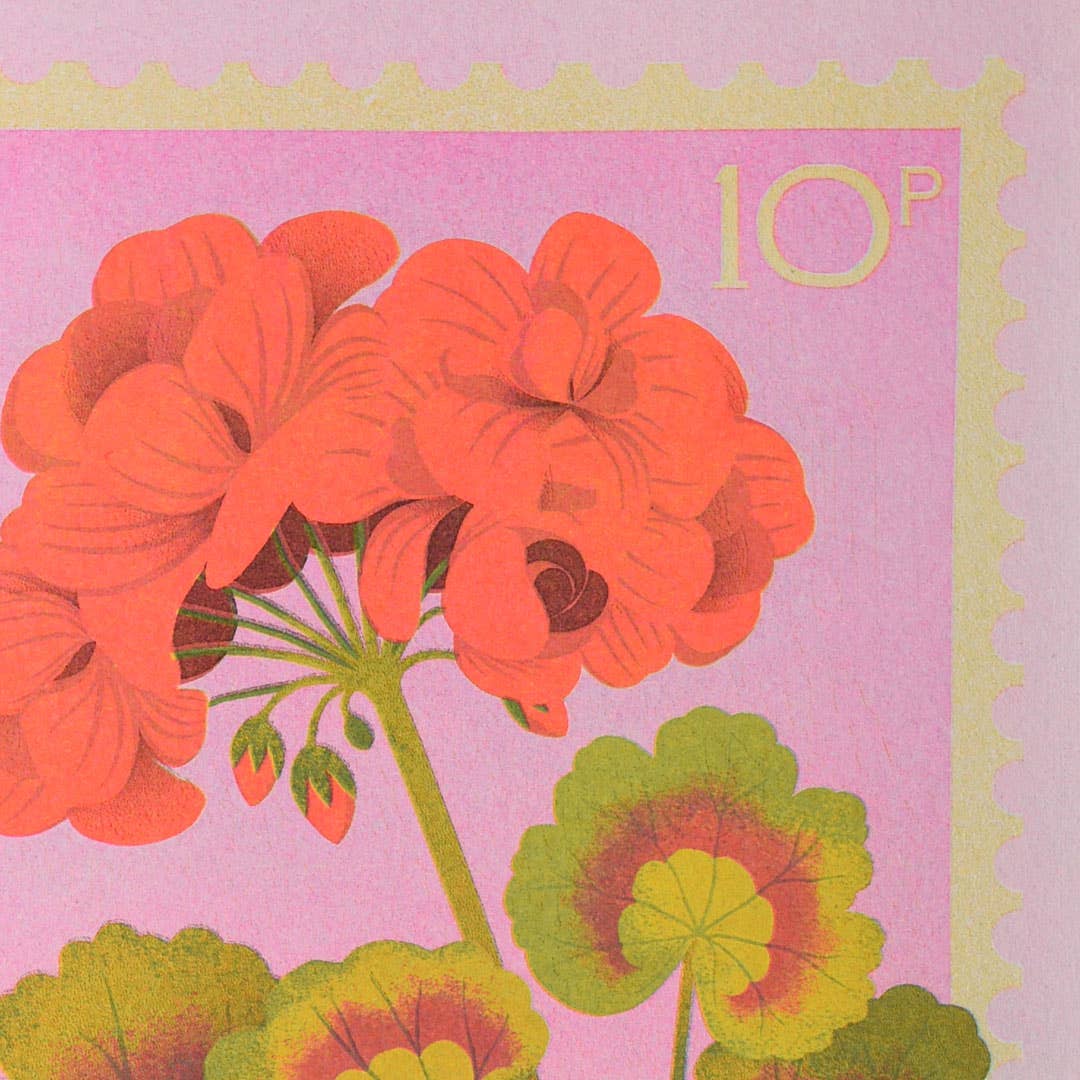 Geranium | A5 Risograph Print, wall art | Summer, stamp