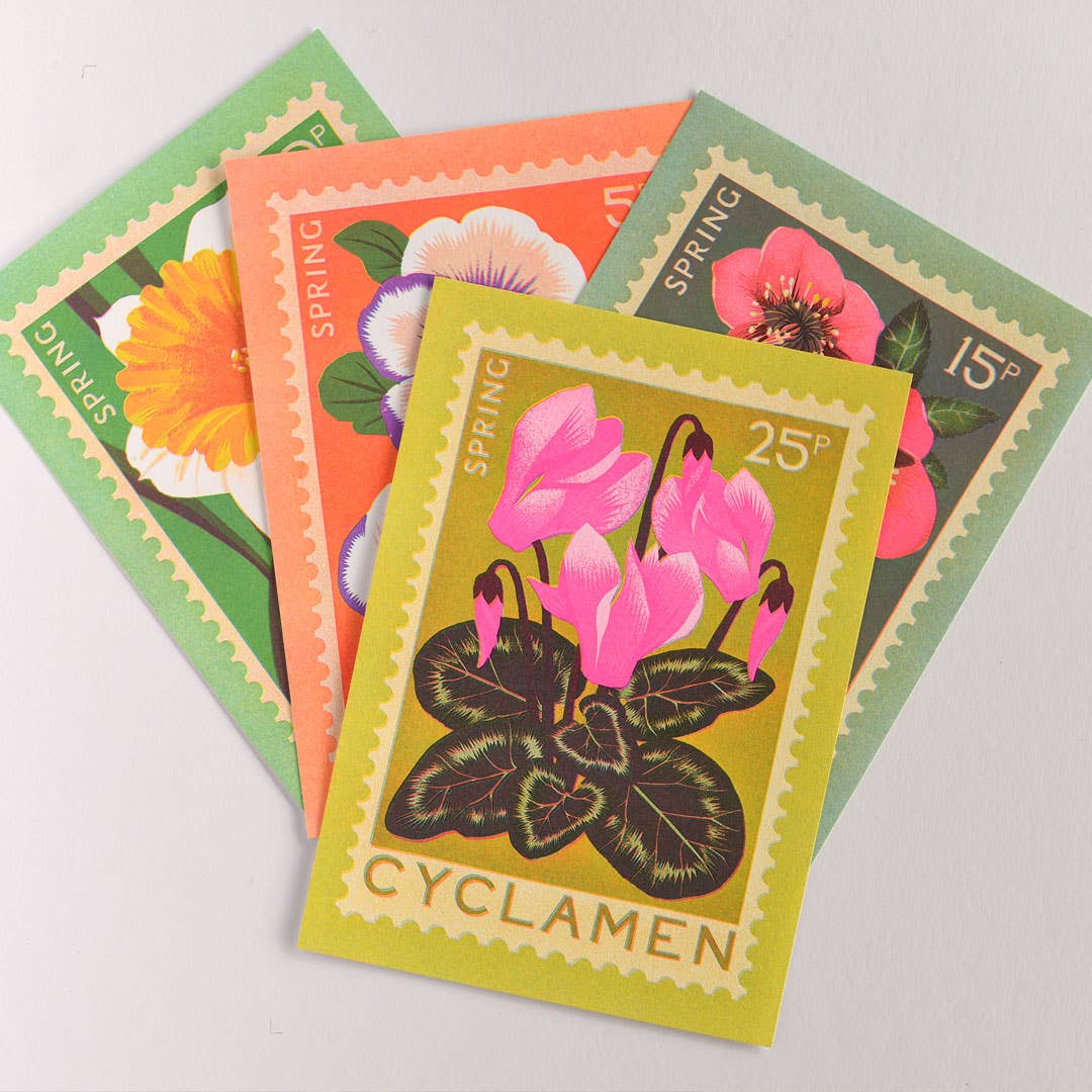 Cyclamen | A5 Risograph Print, wall art | Spring, stamp