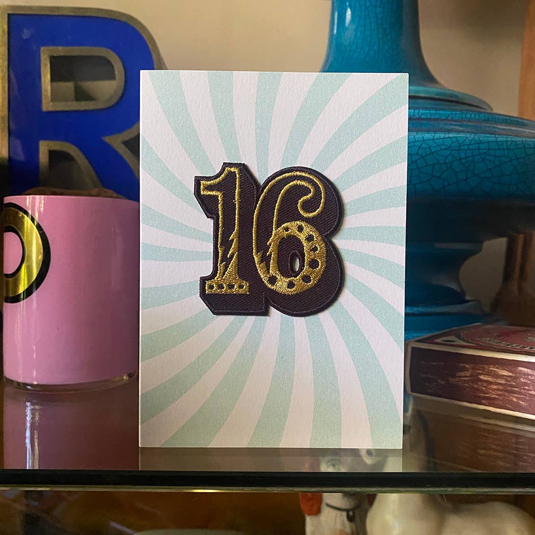 Iron on Big Number Greeting Card - 16 Swirl