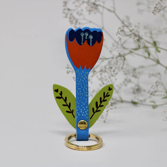 Tulip Flower Key Fob: Cornflower