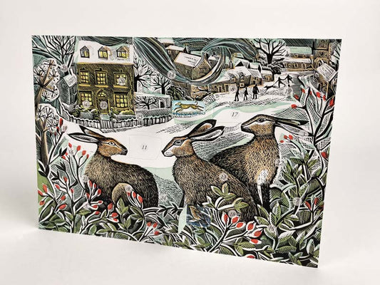 Art Angels 3D 'We Three Hares' Angela Harding Die-Cut Advent Greetings Card