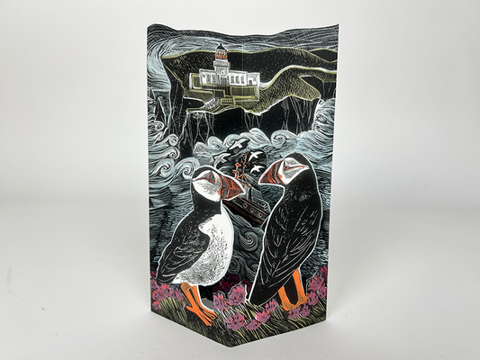 Art Angels 3D 'Fair Isle Puffins at the Northern Lighthouse' by Angela Harding Greetings Card