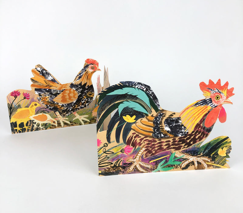 Art Angels 3D Mark Hearld Chickens Pop-Up Card