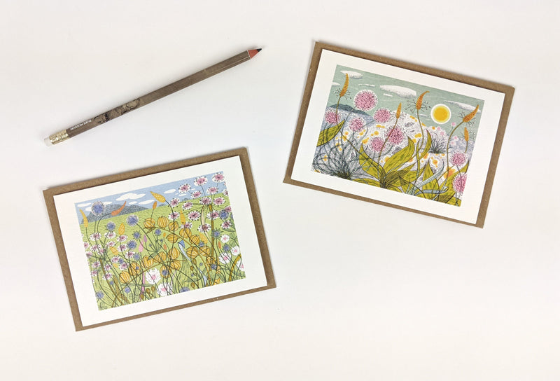 Machair and Plantain & Thrift by Angie Lewin Notecards