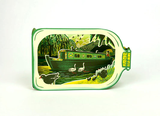 Art Angels 3D 'Canal Boat in a Bottle' by Tom Jay Greetings Card