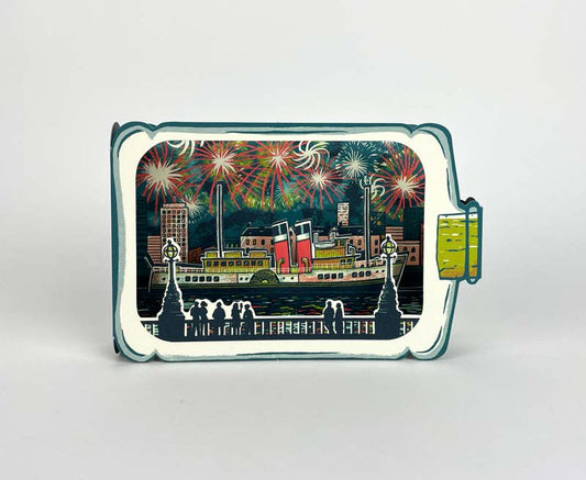 Art Angels 3D 'Fireworks Spectacular' Ship in a bottle by Tom Jay Greetings Card