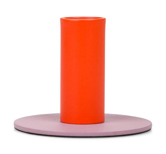 Tall 6cm Two-Tone Orange Flame & Venetian Pink Metal Candleholder: 6