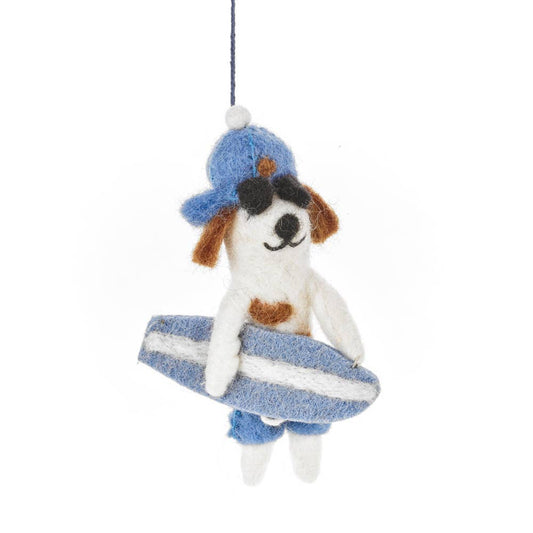 Handmade Felt Waveriding Surfer Dog Hanging Decoration