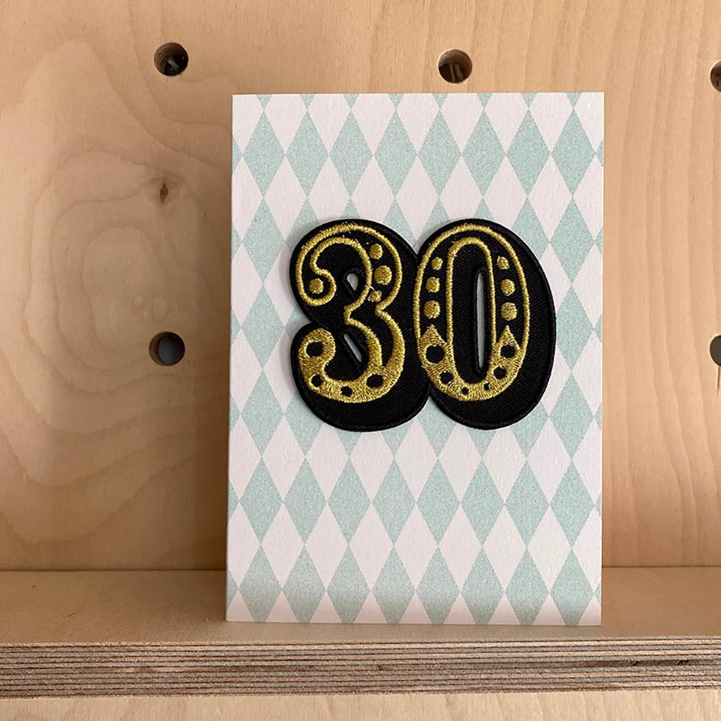 Iron on Big Number Greeting Card - 30 Diamond