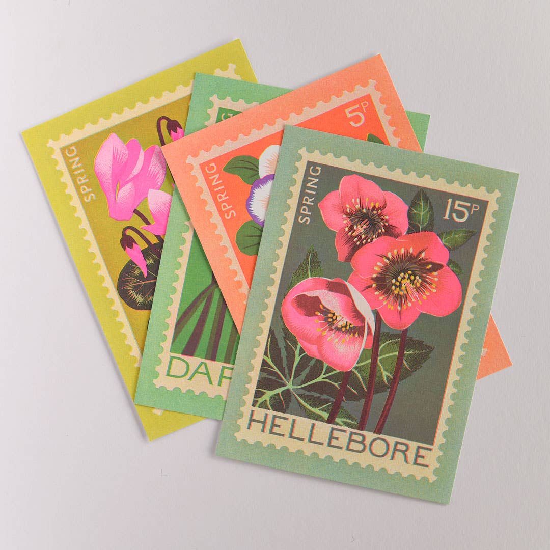 Hellebore | A5 Risograph Print, wall art | Spring, stamp