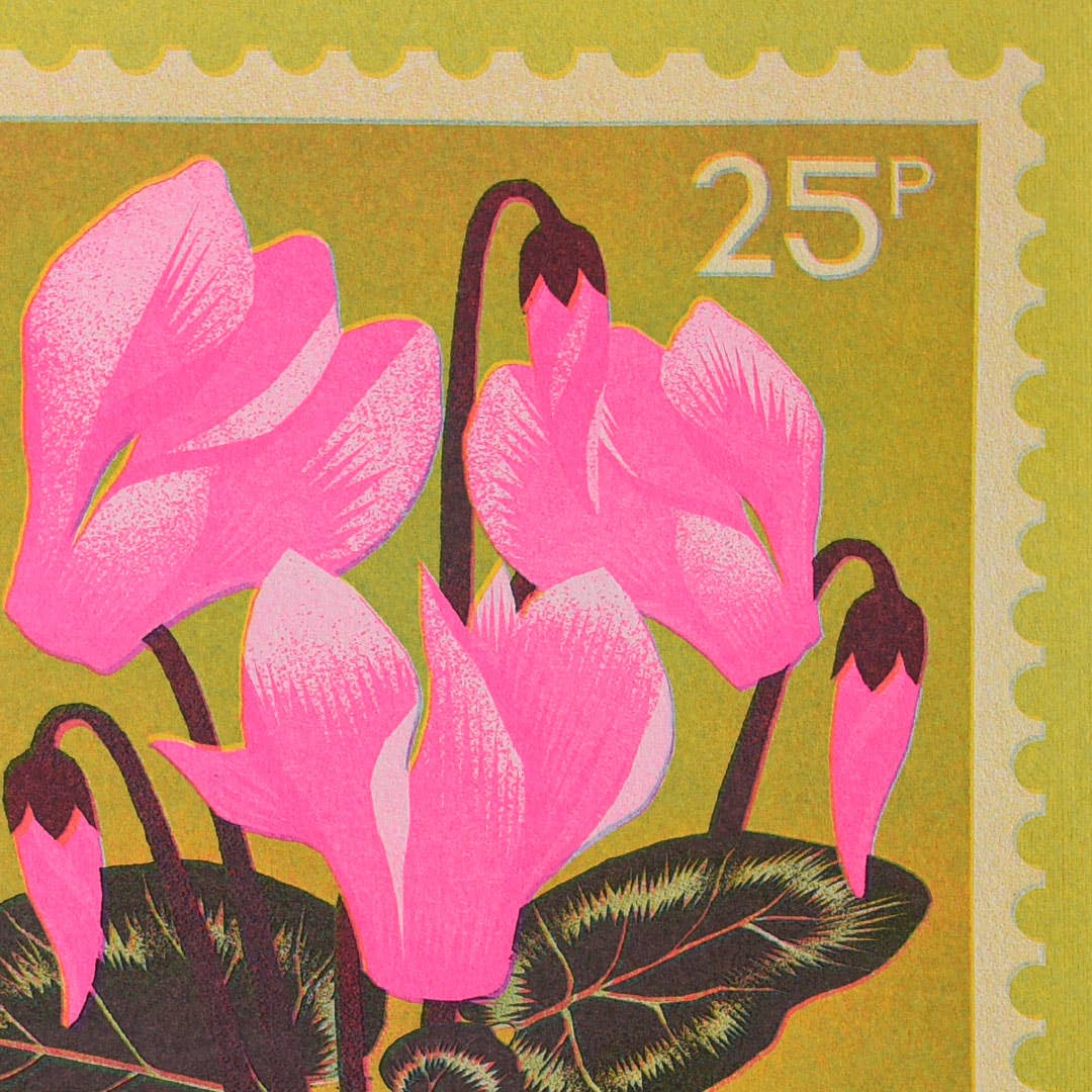 Cyclamen | A5 Risograph Print, wall art | Spring, stamp