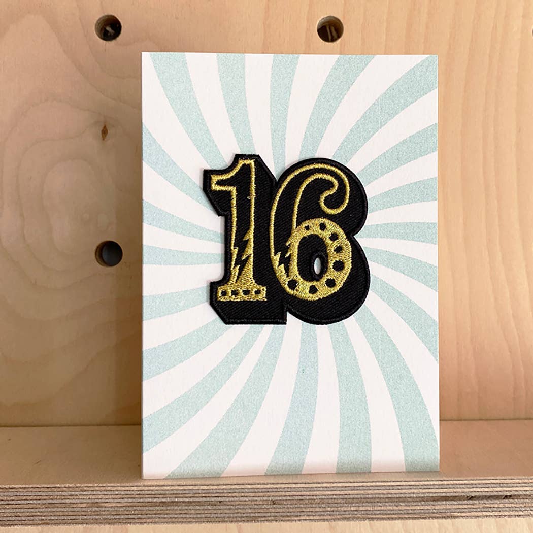 Iron on Big Number Greeting Card - 16 Swirl