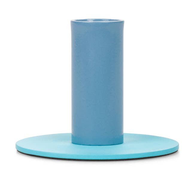 Tall 6cm Two-Tone Pompadour & Powder Blue Metal Candleholder: 6