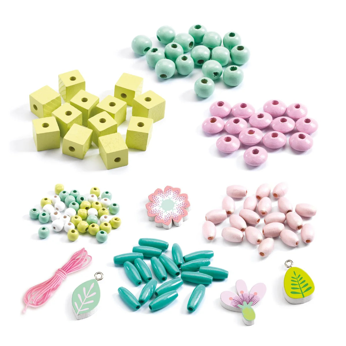 Djeco Wooden Threading Beads - Flowers & Foliage