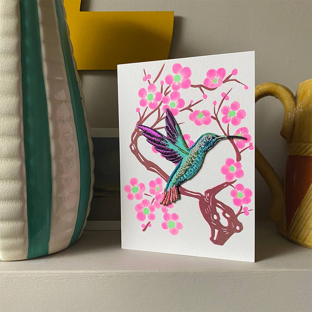 Riso Papercut Card - Iron on Hummingbird