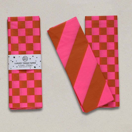 Luxury Patterned Tissue Paper Gift Wrap | Ginger/Fluoro Pink