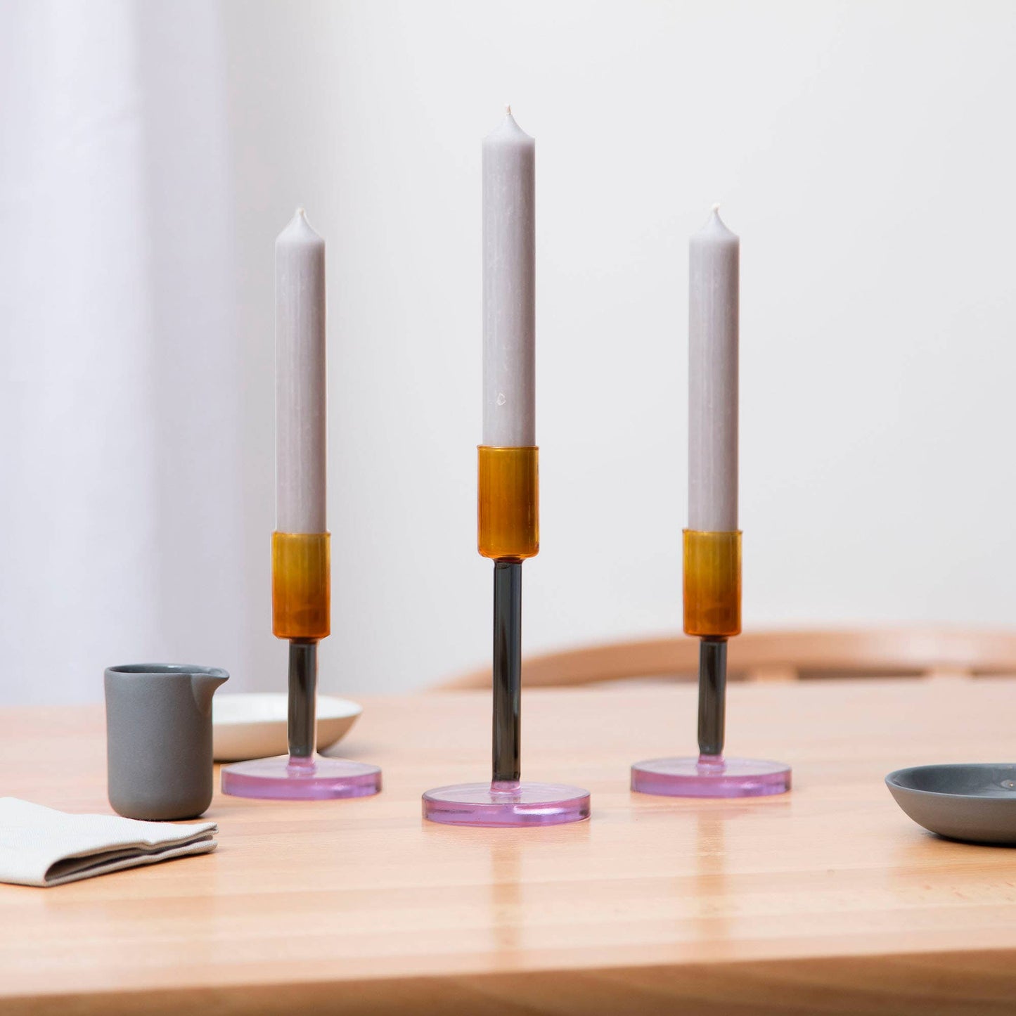 Glass Candlestick - Medium: Smoke and Amber