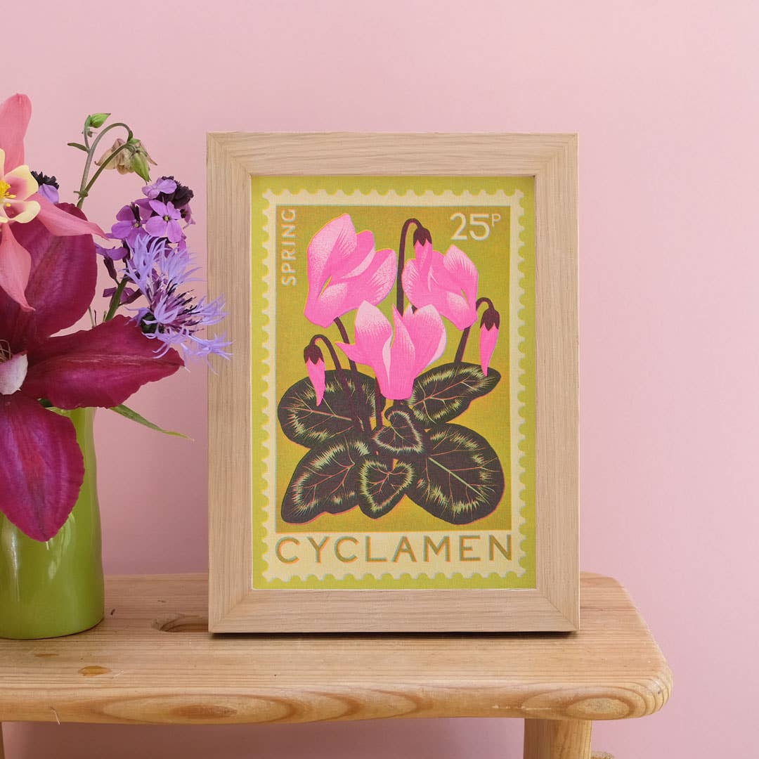 Cyclamen | A5 Risograph Print, wall art | Spring, stamp
