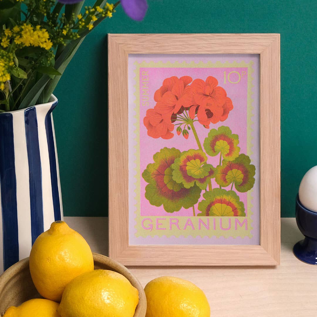 Geranium | A5 Risograph Print, wall art | Summer, stamp