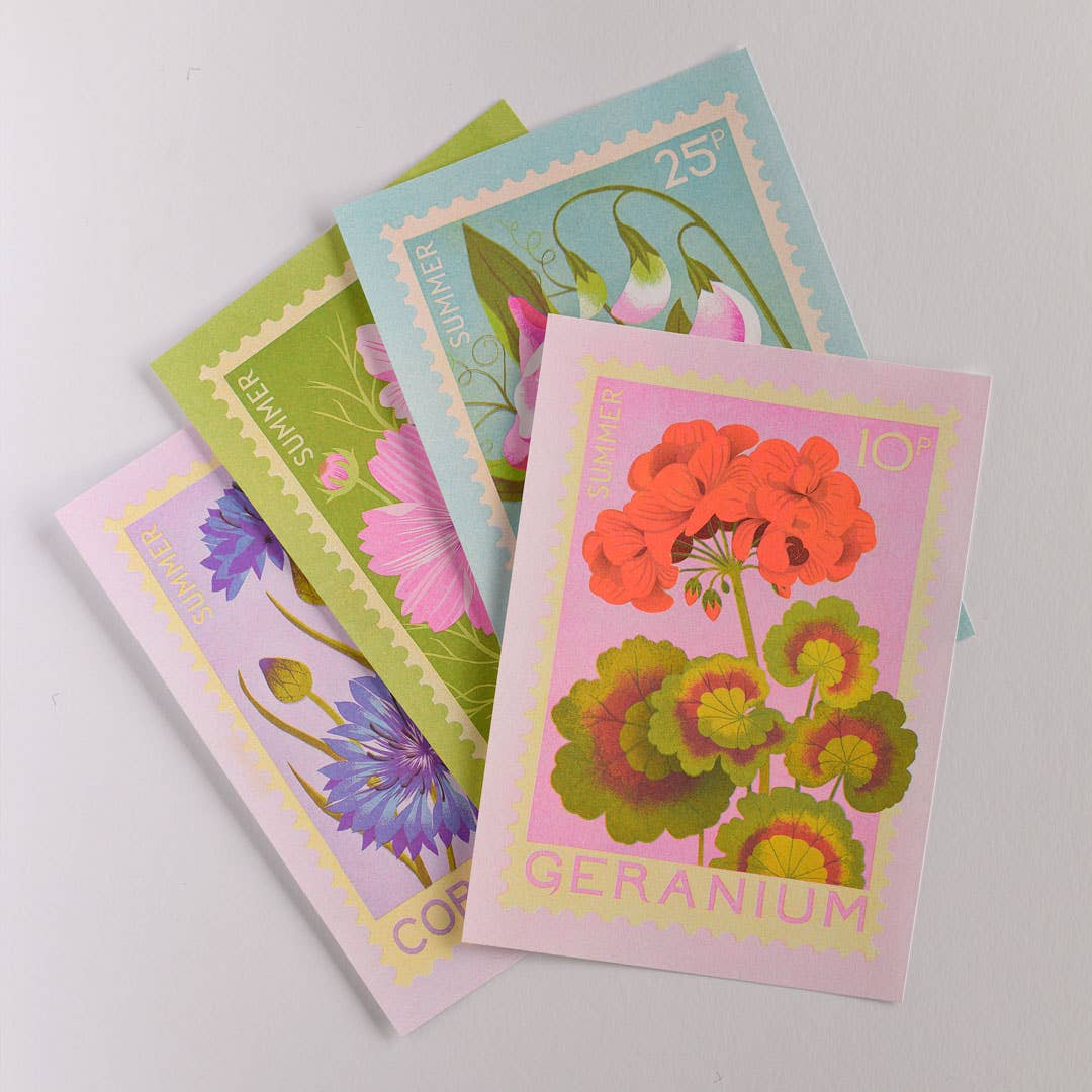 Geranium | A5 Risograph Print, wall art | Summer, stamp