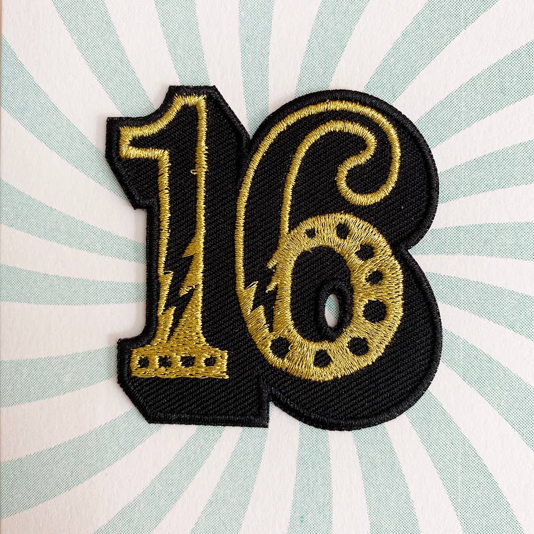 Iron on Big Number Greeting Card - 16 Swirl