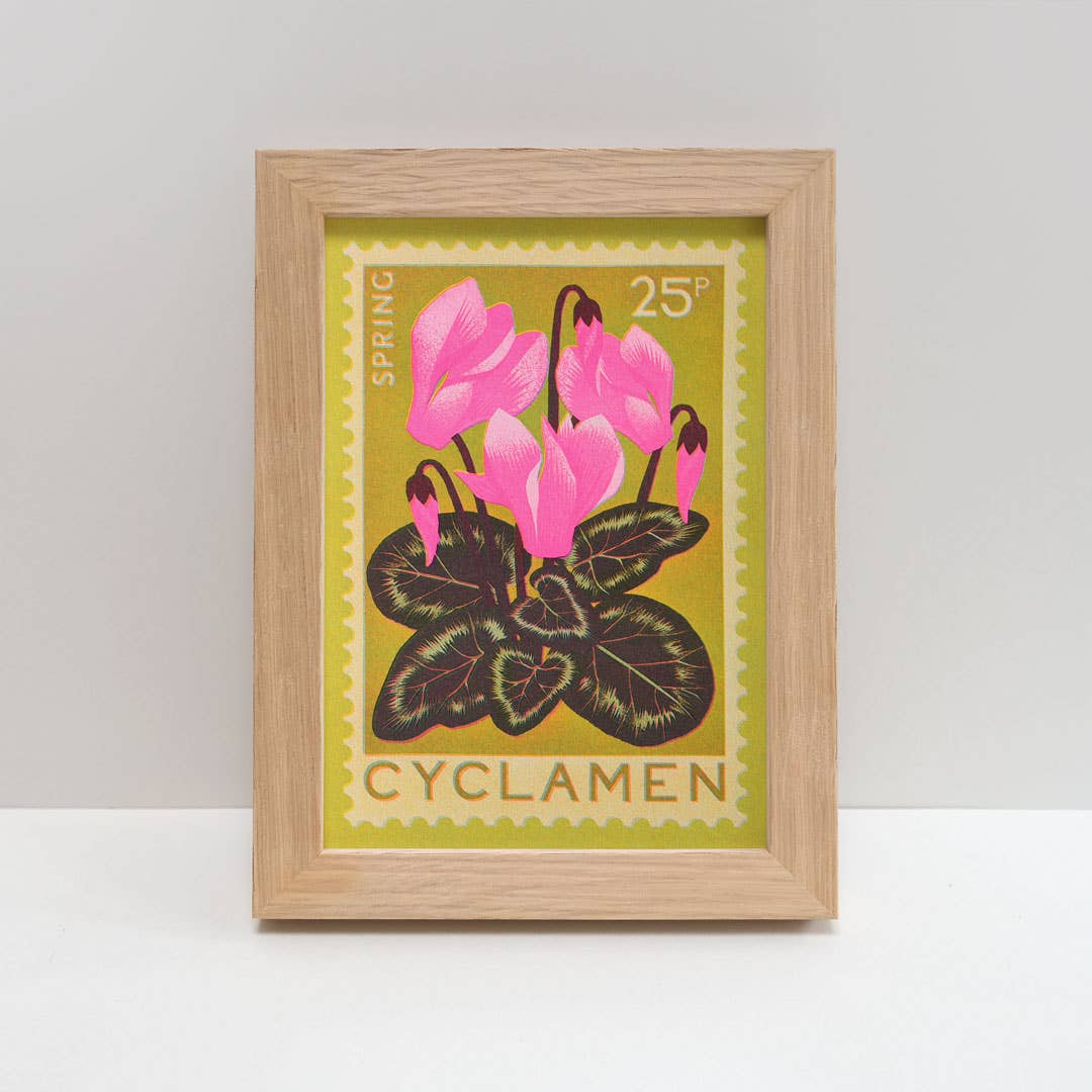 Cyclamen | A5 Risograph Print, wall art | Spring, stamp