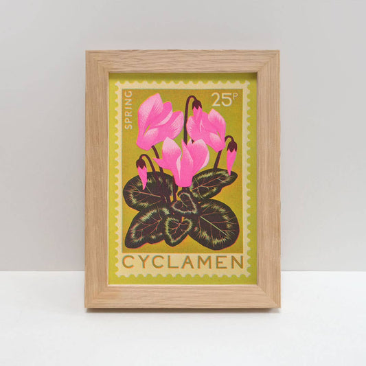 Cyclamen | A5 Risograph Print, wall art | Spring, stamp